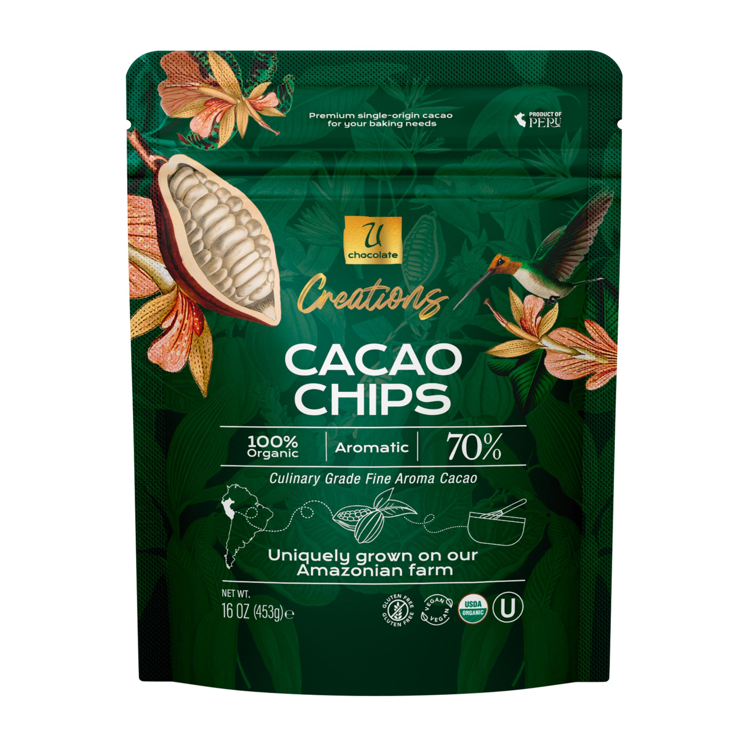 U Chocolate Organic Dark Chocolate Chips, 70% Cacao Aromatic – Fresh from our F…