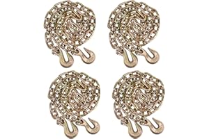 Mytee Products 4 Pack 3/8 Inch x 6 FT Grade 70 Binder Chain with Clevis Grab Hooks - G70 Transport Tow Chain - 6,600 Lbs Work