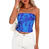 PRETTYGARDEN Women's Mesh Floral Strapless Bandeau Crop Top