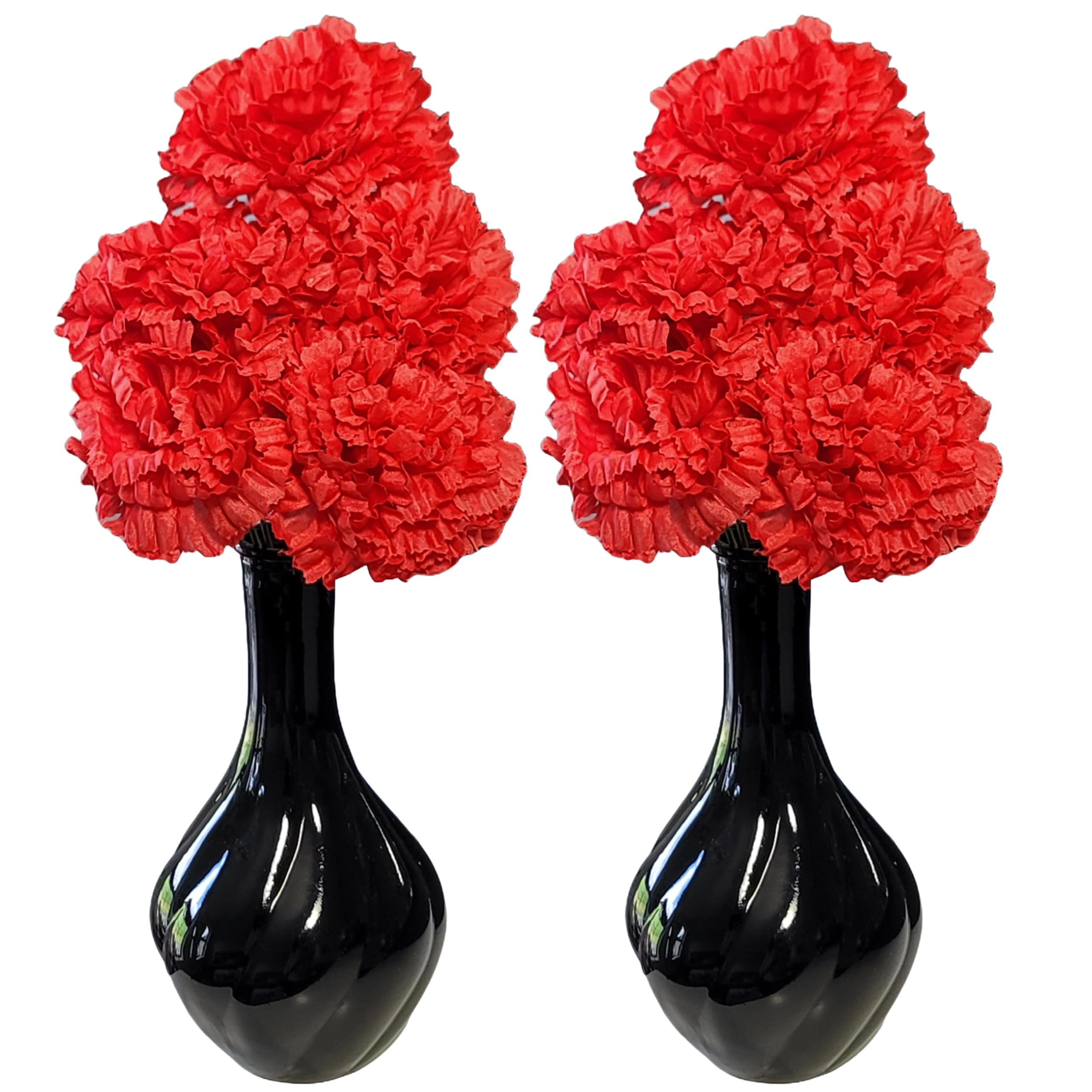 Flourish Vase with Artificial Flowers - Red Black - Perfect for Home Decor and Living Room Accessorie, Bedroom or Bathroom Ornament, MATCHING PAIR.