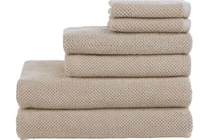 Nate Home by Nate Berkus 100% Cotton Textured Rice Weave 6-Piece Towel Set | 2 Bath Towels, Hand Towels, and Washcloths, Soft and Absorbent for Bathroom from mDesign - Set of 6, Fossil (Beige)