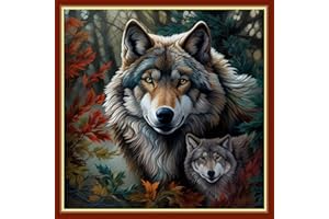 Findvoor Stamped Cross Stitch Kits for Beginners Full Range of Cross Stitching Embroidery Pattern for Kids or Adults, 11CT DIY Needlepoint Embroidery Starter Kits-Forest Wolf 17.7x17.7 inch