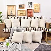 WANZELONYO Throw Pillow Covers Bulk Linen Blank Couch Cushion Pillow Case for Vinyl Sublimation HTV Ironing Craft Embroider Decoration 18 x 18 Inch Beige Set of 8