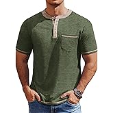 COOFANDY Mens Henley Shirts Short Sleeve Casual Button T-Shirts Basic Tee Shirts Summer Vintage T Shirts with Pocket