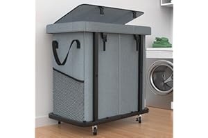 KUNLABORI 50 Gal(190L) High Grade Large Laundry Basket with Wheels, Rolling Laundry Hamper, Laundry Cart with Metal Frame and Removable Bag Design, Suitable for Laundry Room, Bedroom (Grey, 2 Section 190L)