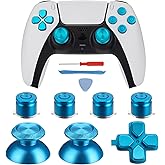 Avericht Metal ABXY Buttons Dpad Thumbsticks for PS5 Controller, Metal Aluminum Action Buttons & Dpad & Analog Stick Replacement Kit for PS5 Controller (Metal Blue)