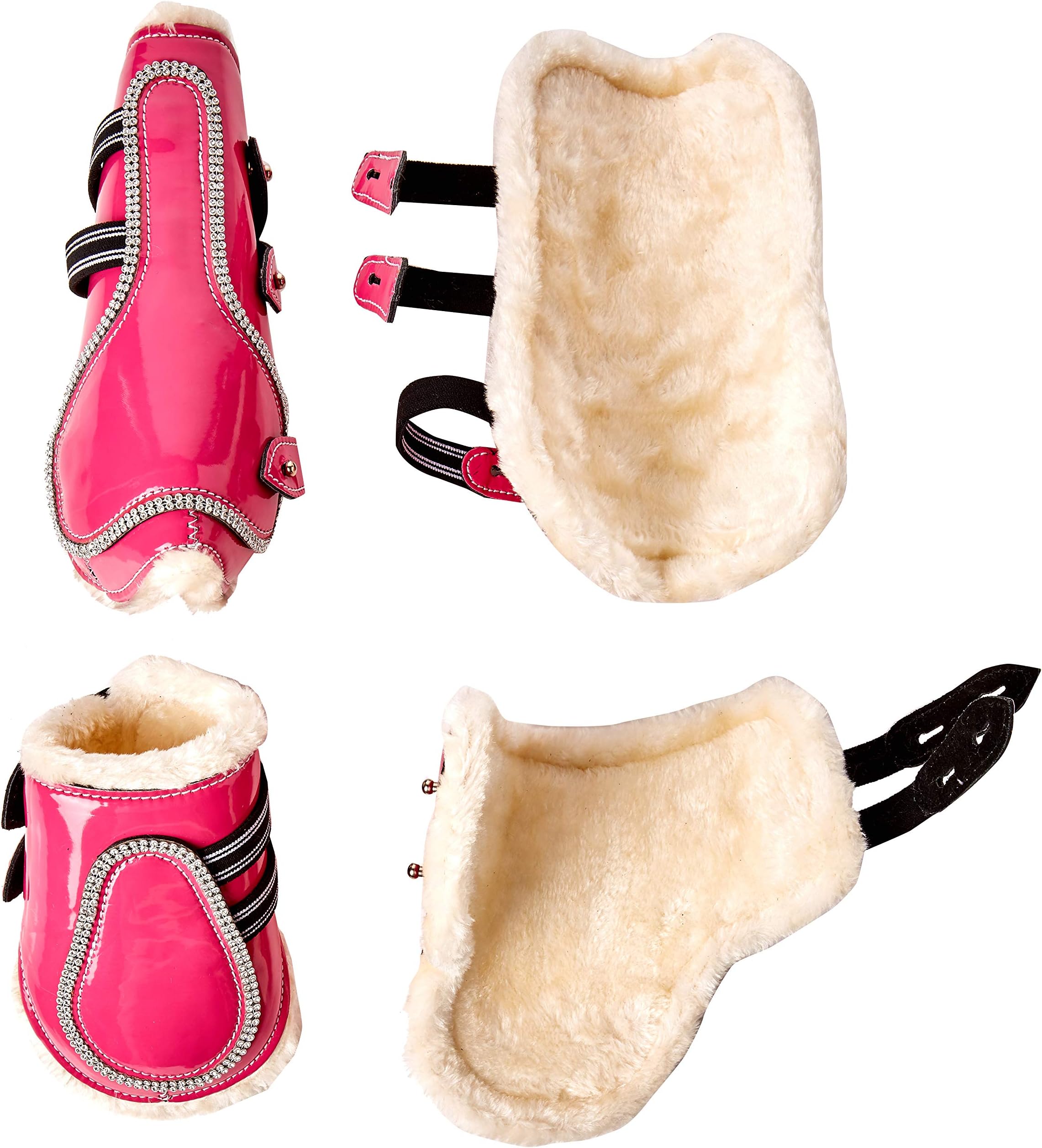 Cwell Equine New Bling Tendon & Fetlock Boots Sparkly Diamante on Patent Leather PINK (COB)