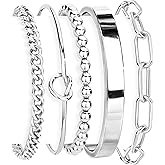 Gokeey Gold Bracelets Set for Women Non Tarnish, 14K Gold Plated Sterling Silver Chunky Cuff Bracelet Stackable Gold Bangles Bracelet for Women Trendy Fashion Accessories Tie Knot Cuban Rope Paperclip Beaded Bracelet Stack Jewelry Valentines Day Gifts