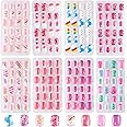Jsiallye Press on Nails for Kids, 192PCS Kids Fake Nails for Girls Colorful Unicorn Flamingo Cloud Patterns 7-12 Years Old Press on Nails Gifts