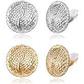 FANZE 2 Pairs Matte Gold Sliver Clip on Earrings for Women No Piercing Button Earring Comfortable Fashion Jewelry Gift