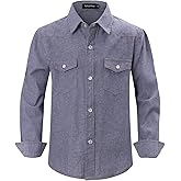Spring&Gege Boys' Long Sleeve Chambray Shirt Western Cowboys Pearl Snap Button Down Shirts (5-14 Years)