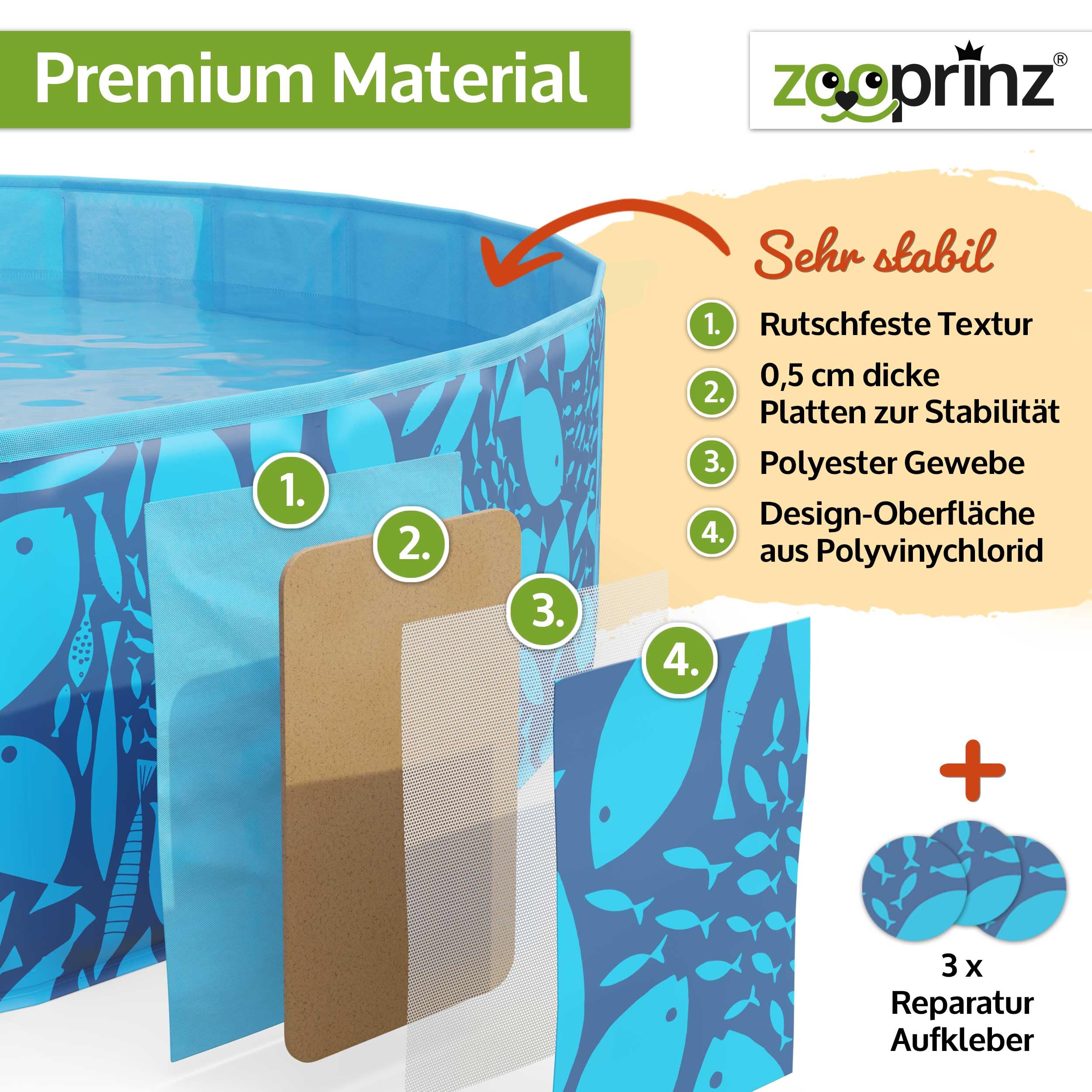 zooprinz Faltbarer Pool 120x30 cm - Für große, kleine Hunde & Kinder in 2 Größen 160/120 x 30 cm – Haustier Hundepool stabil & rutschfest Swimmingpool, Planschbecken Hund Kind – Schwimmbad 2