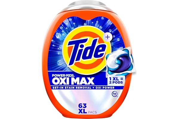 Tide Oxi Max Power PODS Laundry Detergent Pods, Stain Remover Plus Oxi Power, Detergent soap pacs for laundry washing, HE com