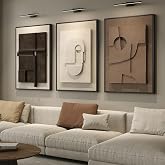 3D Large Framed Brown Abstract Wall Art for Living Room, 3Piece 24x36 In | Solid Wood Frames, Sandstone Textured Artwork for Walls, Black White Geometric Sculptural Pictures Wall Decor Bedroom Office