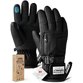 Hikenture Ski Gloves for Men&amp;Women, 3M Thinsulate Snow Gloves Waterproof | Windproof 5-Layer Warmth, Touchscreen, Anti-Slip Palm for Cold Weather Skiing, Snowboard, Snowmobile