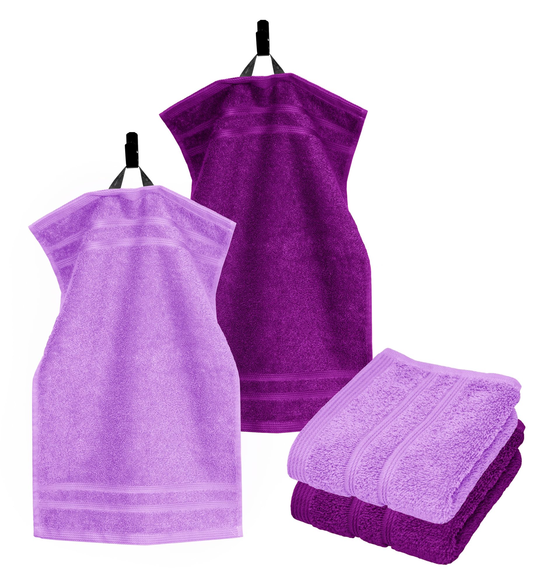 Lashuma small towels for hands 30x50, London hand towels in a set of 4, 2x towels cotton lilac and 2x guest towels aubergine
