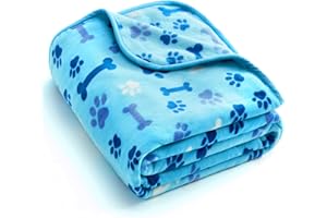 Allisandro Luxurious Dog Blanket, 350 GSM Super Fuzzy Microplush Fleece Pet Blankets for Small Medium Large Dogs and Cats, Blue Paw and Bone, 40" x 32"