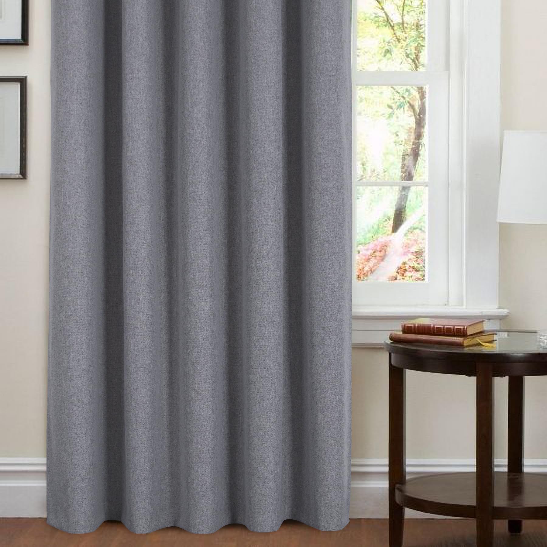 always4u 100% Blackout Curtains for Bedroom Thermal Linen Look Window Drapes For Home Decoration Eyelet Grey Curtain Without Linings for Living room Pair of W46*L72