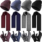 JaGely 12 Pcs Hat Scarf and Gloves Set Mens Winter Warm Beanie Gloves Scarf Knit Fleece Lining Women Skull Cap Bulk Gift