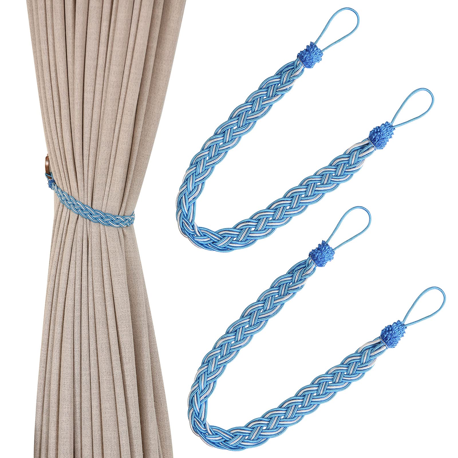 Hand Knitting Curtains Tied Rope Simple Type Curtain Tie Backs and Accessories (Blue)