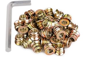 40Pcs Anwenk 1/4"-20 x 10mm Furniture Screw in Nut Threaded Wood Inserts Bolt Fastener Connector Hex Socket Drive for Wood Furniture Assortment (with Hex Spanner)