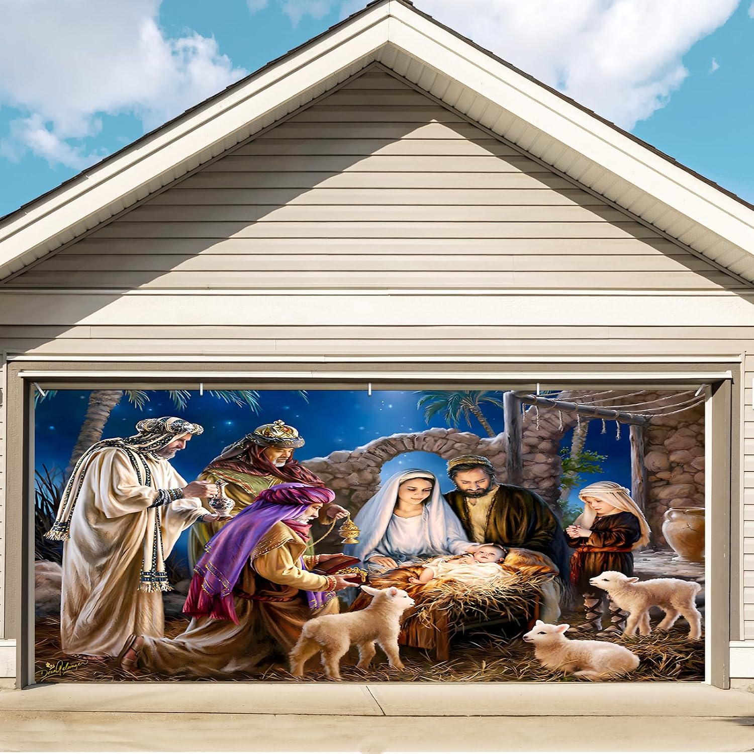 Garage Door Decorations - Christmas Garage Door Decorations 6 x 15 ft Large Christmas Nativity Scene Christmas Garage Door Banner Murals Cover Backdrop Background Sign for Christmas Holiday Party (Style 4)