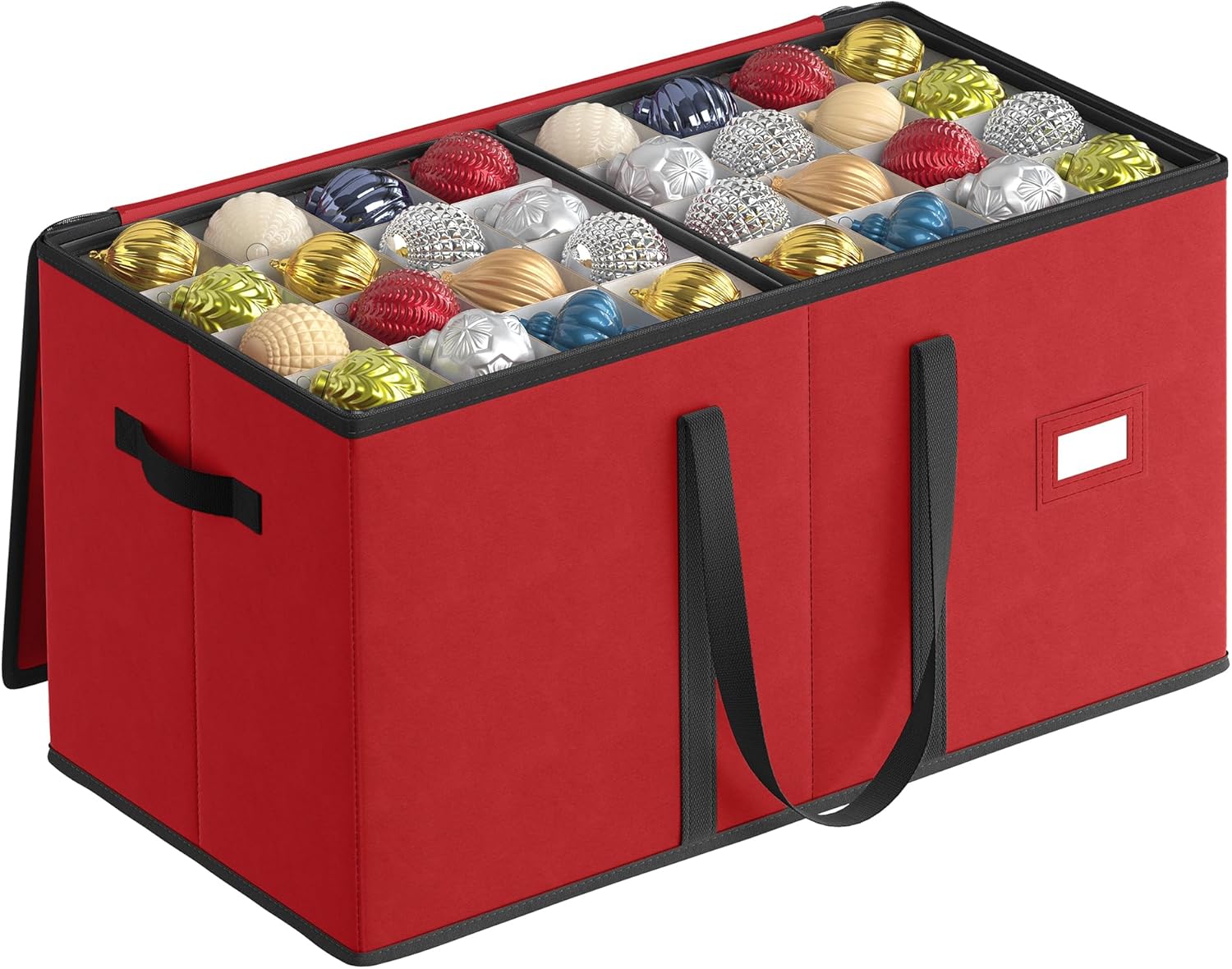 Holiday Décor Storage - SONGMICS Large Christmas Ornament Storage Box, Dual Zippers, Stackable Christmas Storage Container with Lid, 8 Trays, 600D Oxford, 3-Inch 128 Slots, Cherry Red URFB035R01