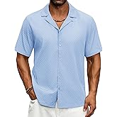 Cotrasen Men's Casual Short Sleeve Button Down Shirt Cuban Textured Summer Beach Shirts