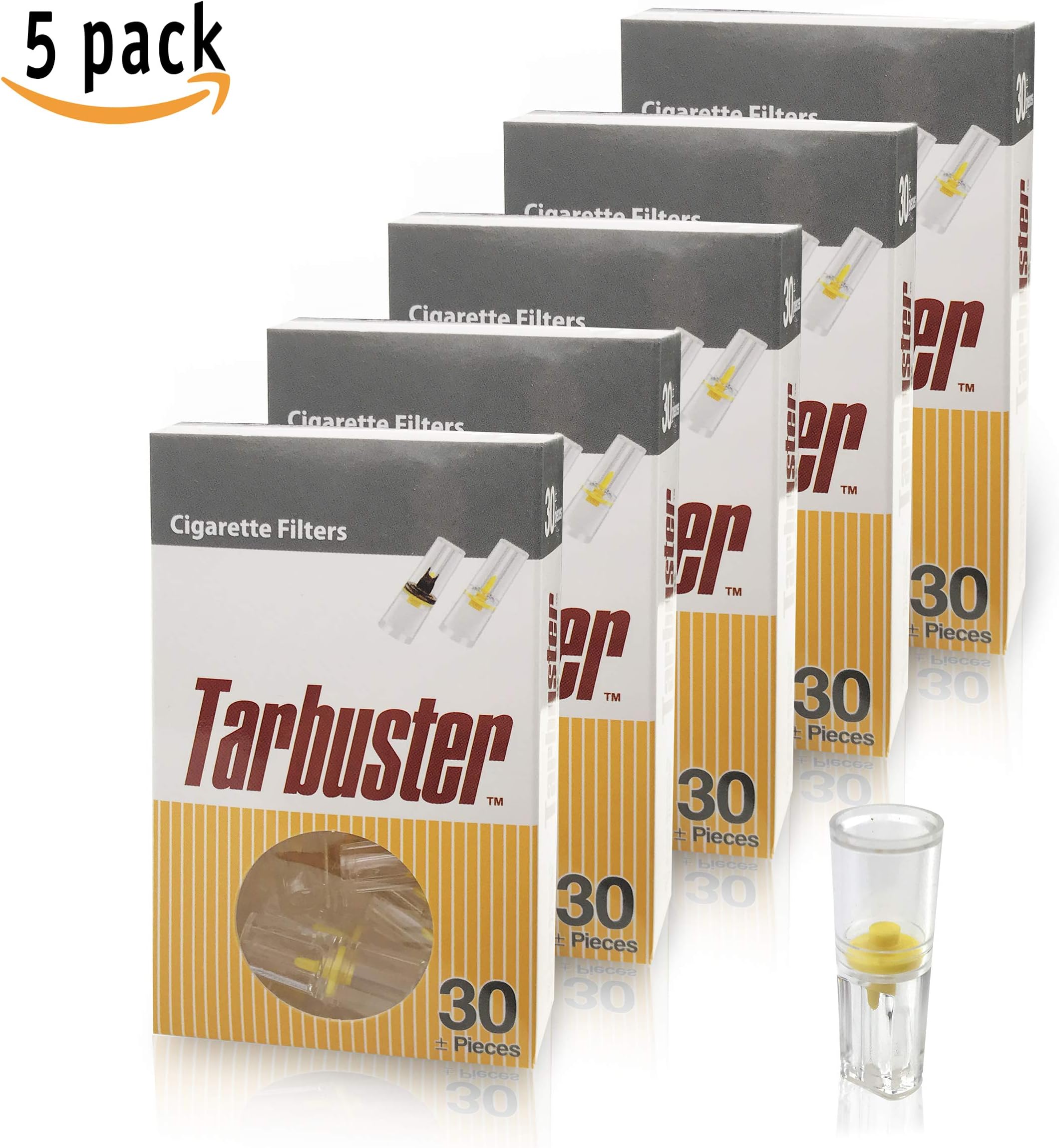 TarBuster 150 Efficient Disposable Tar Filter Tips for Smokers - 5 Box of 30 Each Tar Blocker Filters (150 Filters)
