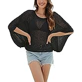Bsubseach Crochet Swimsuit Coverup for Women Batwing Sleeve Bathing Suit Swimwear Mesh Knit Tops Vacation Outfits