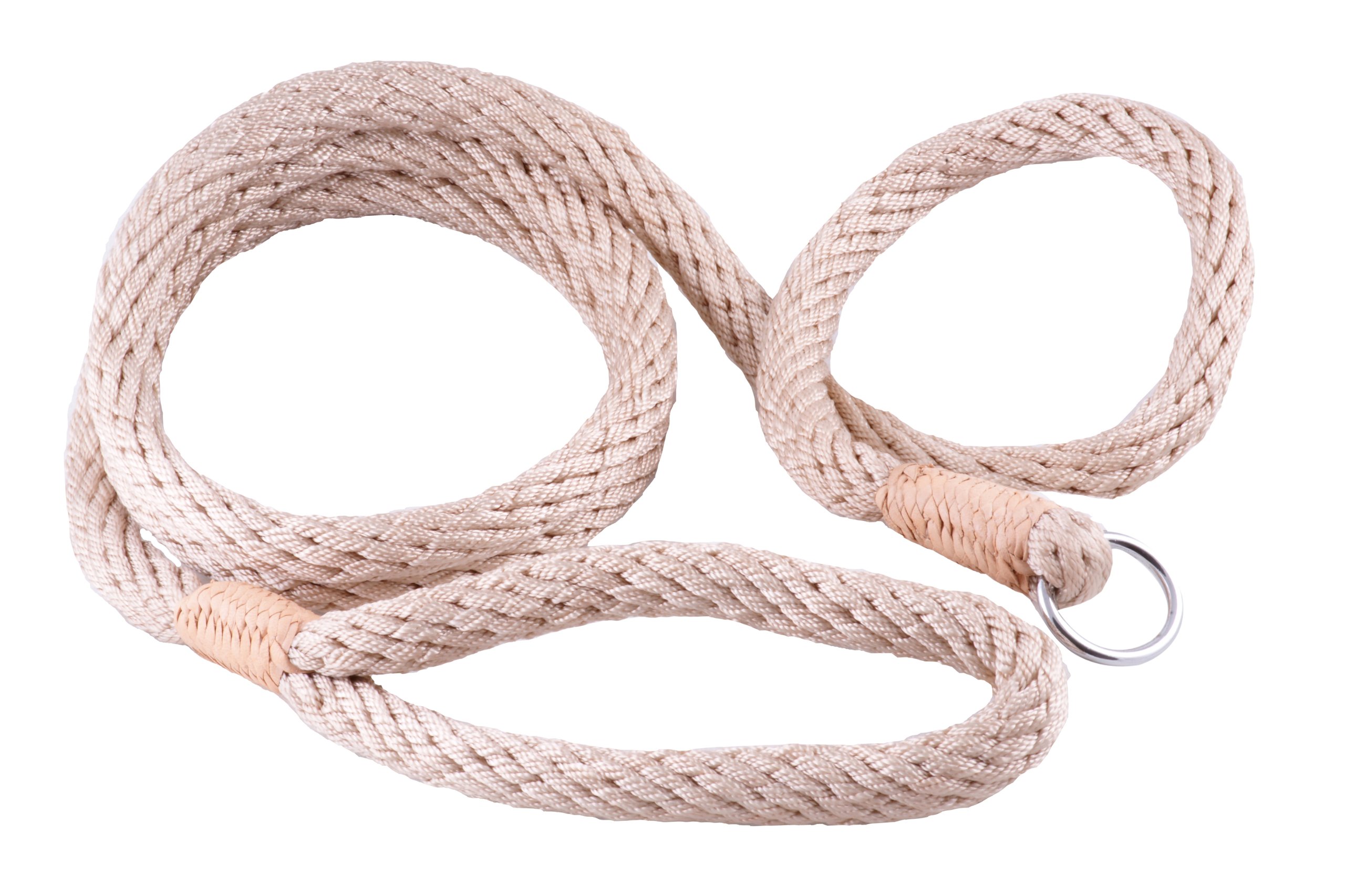 Alvalley Nylon Slip Leashes with Braided Leather - Adjustable Pet Lead for Dogs - Soft, Smooth Leash for Training & Walking - Durable, Strong Rope (Beige, 6ft Long, 13mm Thick)