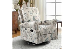 HULALA Home Modern Rocker Recliner, Printed Fabric Swivel Glider with Adjustable Backrest & Footrest, Teal