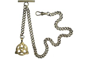 WATCHVSHOP Albert Chain Pocket Watch Chains for Men Antique Brass Plating with Celtic Knot Design Fob T Bar Swivel Clasp AC08