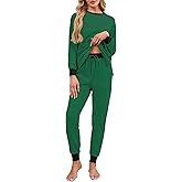 Becotal Soft Cotton Pajamas for Women Set Striped Long Sleeve Lounge Sets 2 Piece Pajama Tops and Jogger Pants with Pockets