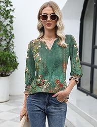 LOMON Women's V Neck 3/4 Sleeve T Shirts Casual