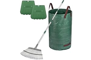 HUZSV 65" Rake,25-Tine Heavy Duty Garden Rake with Leaf Scoops & Bag - Non-Slip Fixed Handle Metal Rastrillo para Jardin for Lawn, Yard, Shrubs, Leaves, Debris