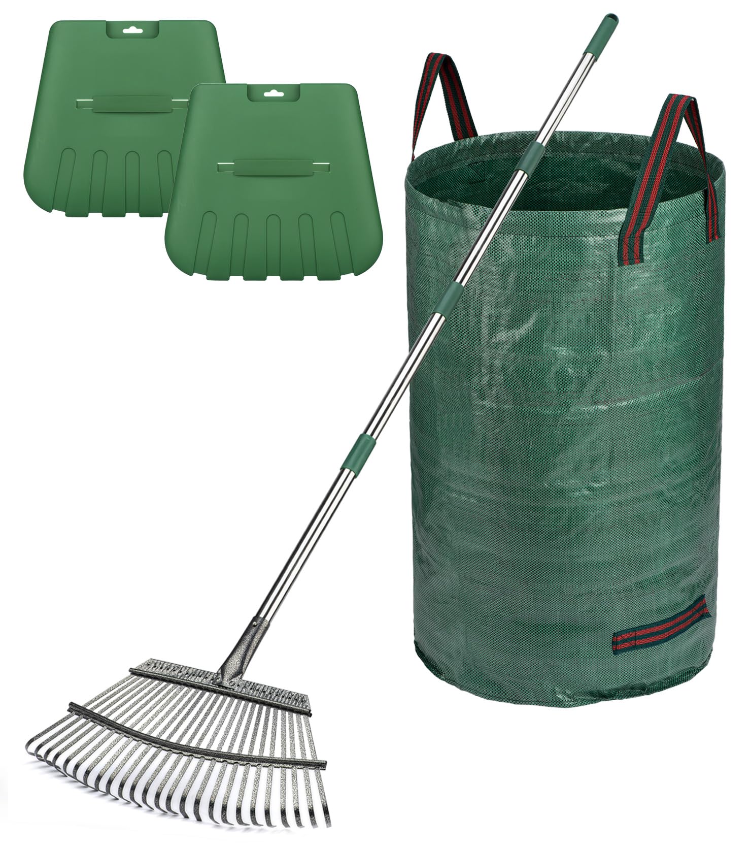 Photo 1 of HUZSV 65" Rake,25-Tine Heavy Duty Garden Rake with Leaf Scoops & Bag - Non-Slip Fixed Handle Metal Rastrillo para Jardin for Lawn, Yard, Shrubs, Leaves, Debris