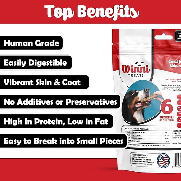 WINNI TREATS FREEZE DRIED FISH STICKS FOR DOGS – SINGLE INGREDIENT, PRESERVATIVE-FREE, PREMIUM WILD-CAUGHT, GREAT LAKES CISCO FISH, HIGH IN PROTEIN, OMEGA 3, LOW FAT, FISH TREATS FOR DOGS (3 OUNCES)