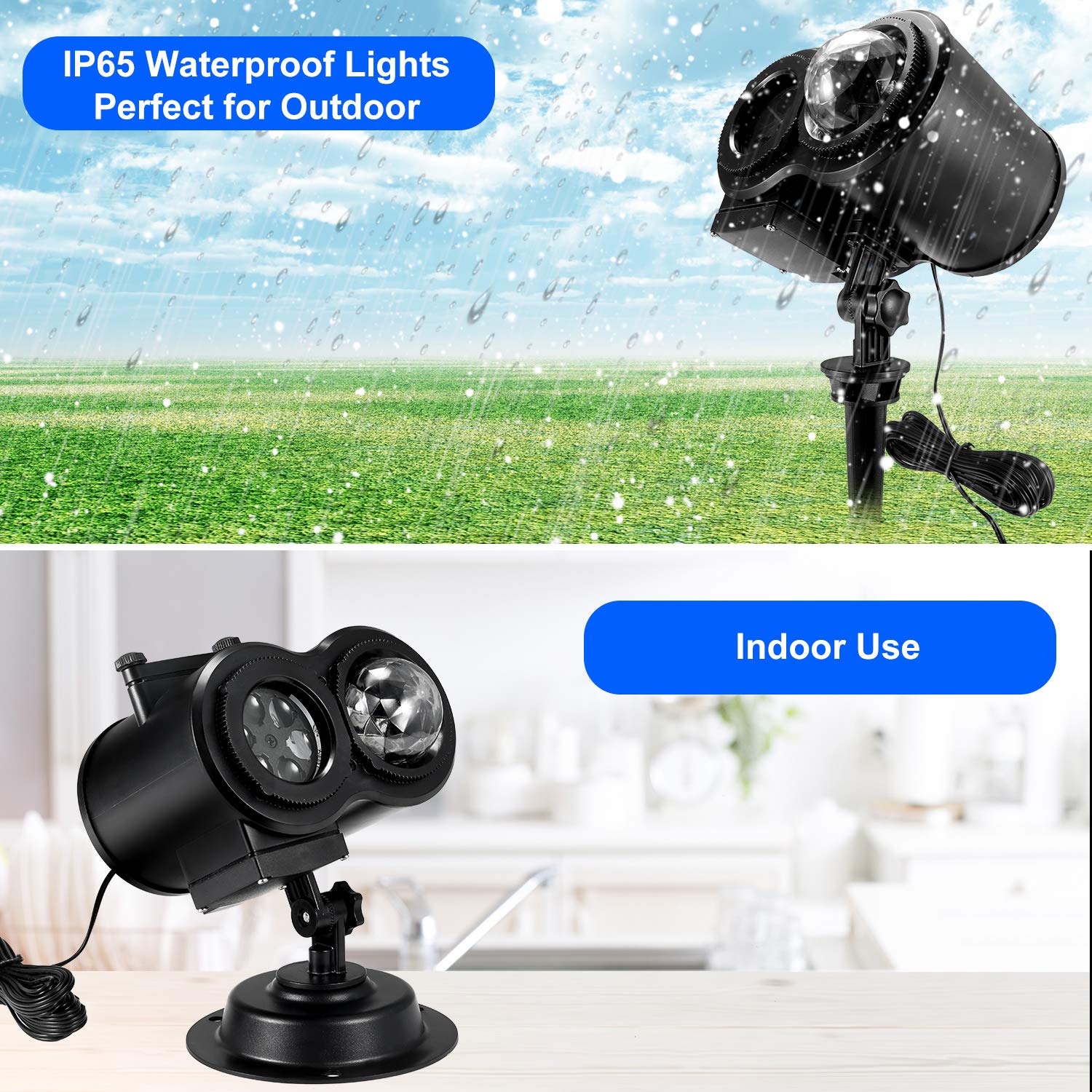 Xmas Projector Lights, Enow 2-in-1 Ocean Wave LED Projector with 12 Slides 10 Colors Waterproof Outdoor Indoor Lights for Home Birthday Party Garden Landscape Holiday Decorations, Remote Control