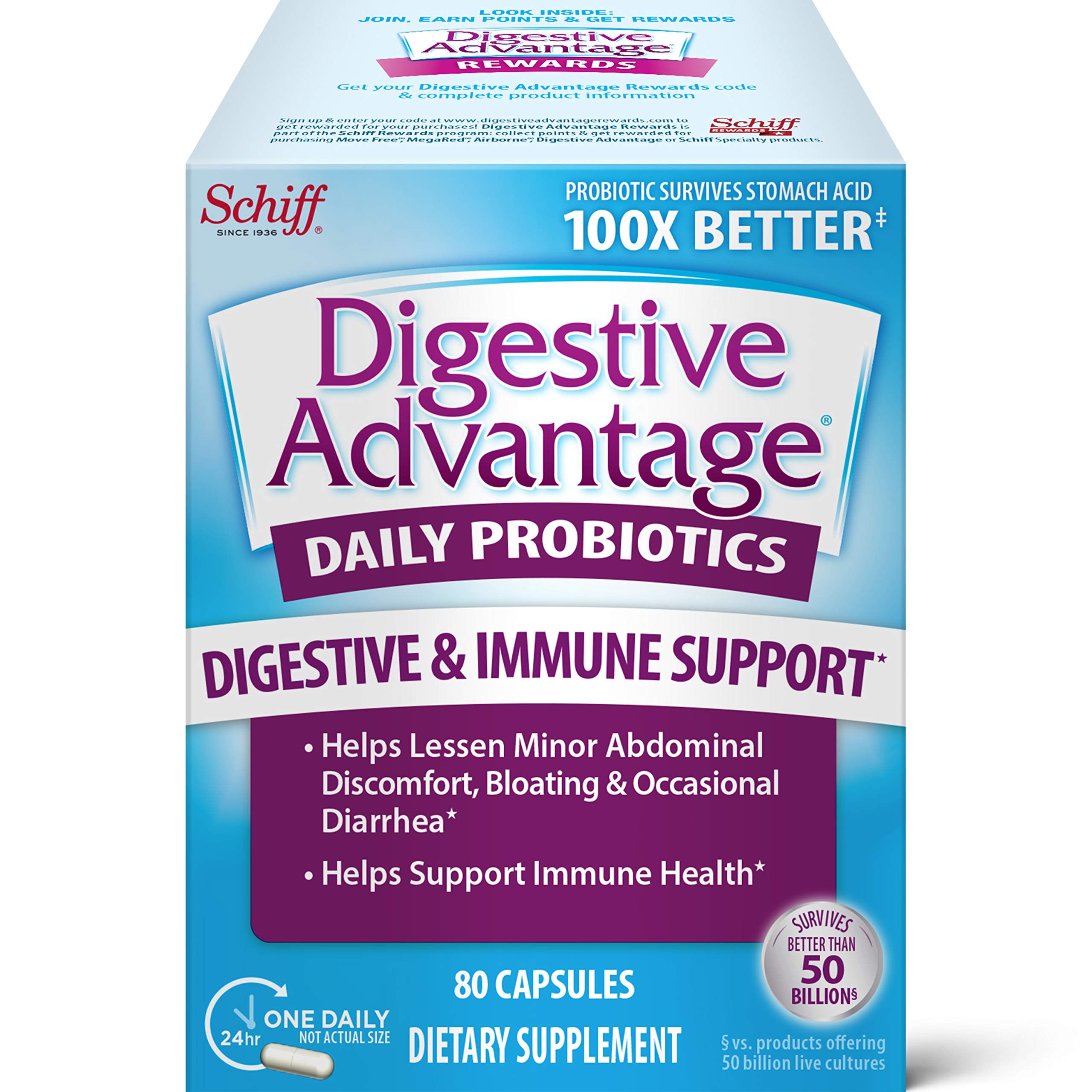 Daily Probiotic Capsule Digestive Advantage 80 Capsules, Survives