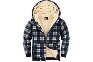 V VALANCH Boys Zipper Hoodie Kid Fleece Lined Plaid Flannel Jacket Winter Coat