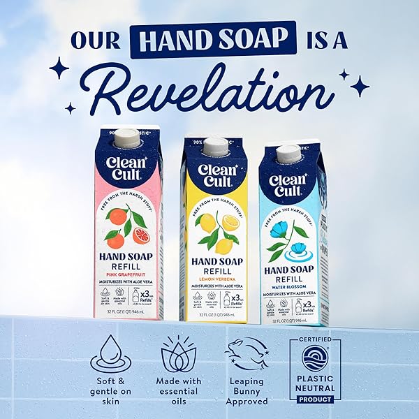 CLEANCULT LIQUID HAND SOAP REFILL – WILD LAVENDER – MOISTURIZES DRY & SENSITIVE SKIN – MADE WITH ALOE VERA & LAVENDER ESSENTIAL OILS – ECO FRIENDLY – PAPER-BASED PACKAGING – 32 OZ/1 PACK