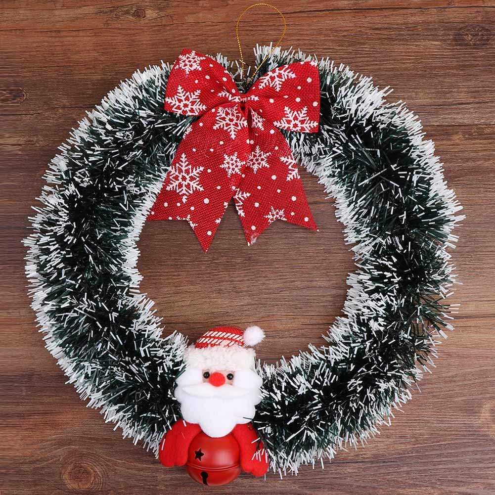 Aytai Christmas Wreath Merry Christmas Front Door Ornament With Red Bow And Santa Claus Bell 12 Inch Home Kitchen Cjp Org In
