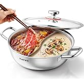 TOPWIT 5.5QT Double-flavor Shabu Shabu Pot, Hot Pot with Divider | 3-Ply Construction, 316 Stainless Steel, 11″ Dual Side Pot