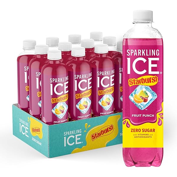 SPARKLING ICE STARBURST FRUIT PUNCH, ZERO SUGAR FLAVORED SPARKLING WATER, WITH VITAMINS AND ANTIOXIDANTS, LOW CALORIE BEVERAGE, 17 FL OZ BOTTLES (PACK OF 12)