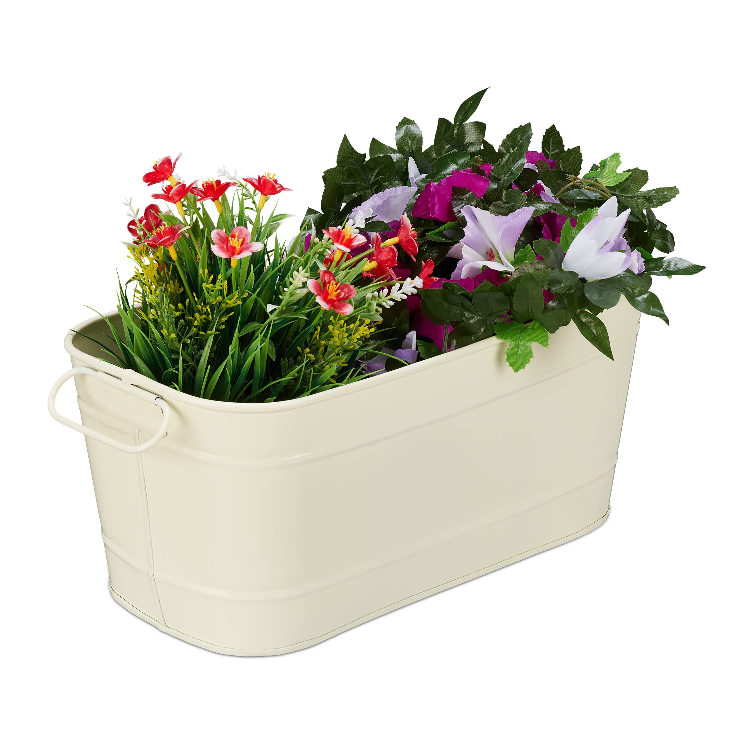 Relaxdays Flower Planter, for Garden, Balcony & Indoors, for Planting, Vintage Look, Metal, HxWxD: 16x38x19 cm, Cream