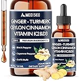 11in1 Ginger Root Liquid Drops with Vitamin D3, Vitamin K2, Turmeric, Ceylon Cinnamon, Berberine Extract, Garlic, Black Pepper and More - 1 FL Oz - 2 Month Supply