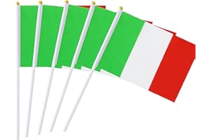 KIND GIRL Hand Held Italy Flag Italian Flag Stick Flag Mini Flag 50 Pack Round Top National Country Flags, Party Decorations Supplies For Parades,World Cup,Sports Events,International Festival (8.2 "x 5.5")