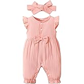 Renotemy Baby Girl Clothes Romper Infant Summer Bodysuit Outfits Cotton Linen Jumpsuits Newborn Essential Preemie Clothes