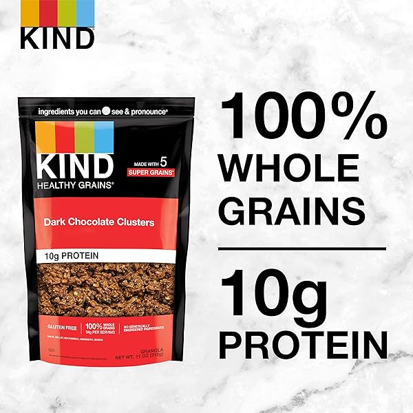 KIND HEALTHY GRAINS GRANOLA, DARK CHOCOLATE CLUSTERS, GLUTEN FREE, HEALTHY SNACK MIX, 10G PROTEIN, 11OZ, 1 COUNT